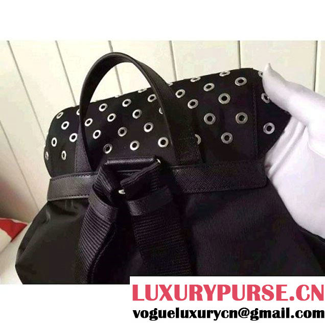 Prada Fabric Backpack With Grommet 1BZ811 Black 2016 (2A016-6041805 )