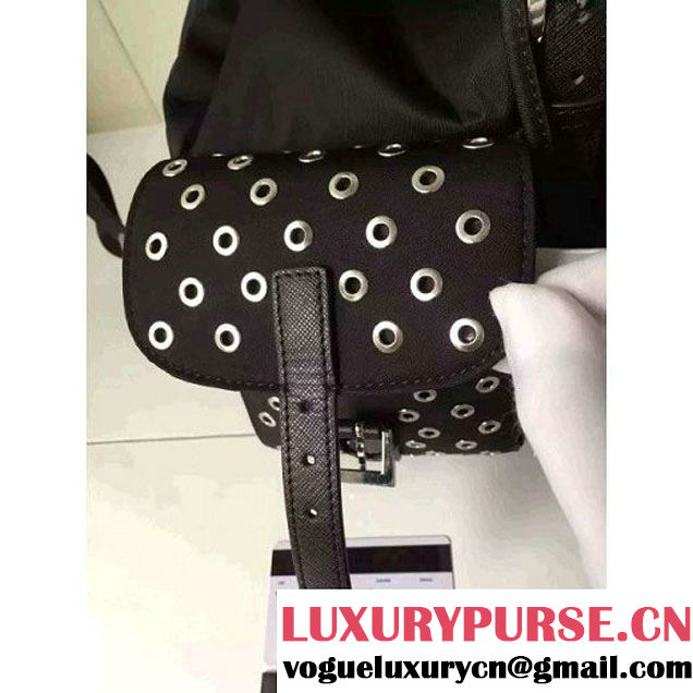 Prada Fabric Backpack With Grommet 1BZ811 Black 2016 (2A016-6041805 )