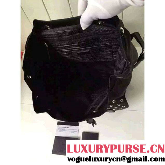 Prada Fabric Backpack With Grommet 1BZ811 Black 2016 (2A016-6041805 )