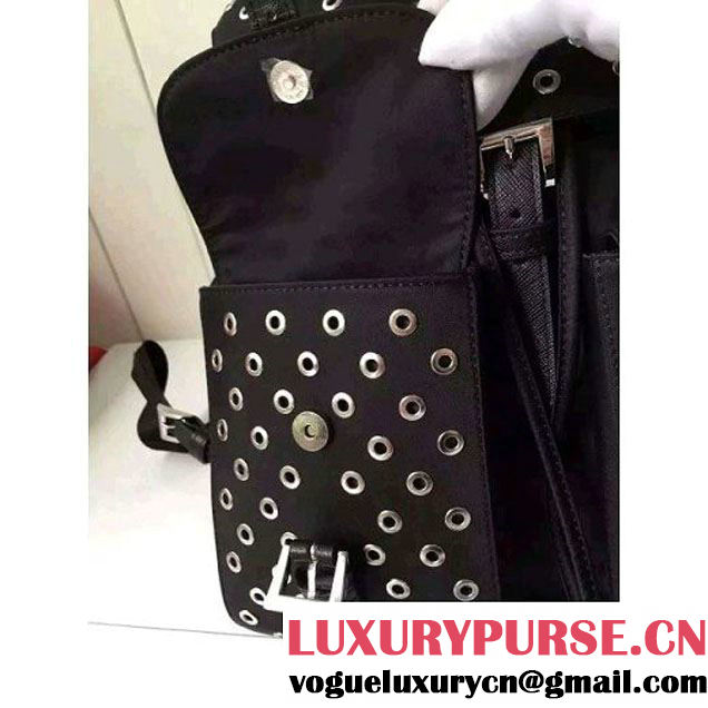 Prada Fabric Backpack With Grommet 1BZ811 Black 2016 (2A016-6041805 )