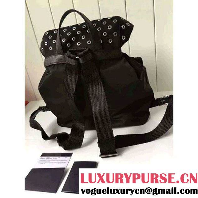 Prada Fabric Backpack With Grommet 1BZ811 Black 2016 (2A016-6041805 )