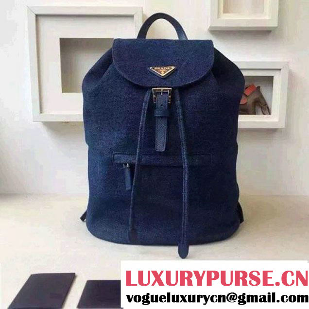 Prada Denim Blue Canvas Backpack 1BZ0032 (2A016-6051609 )