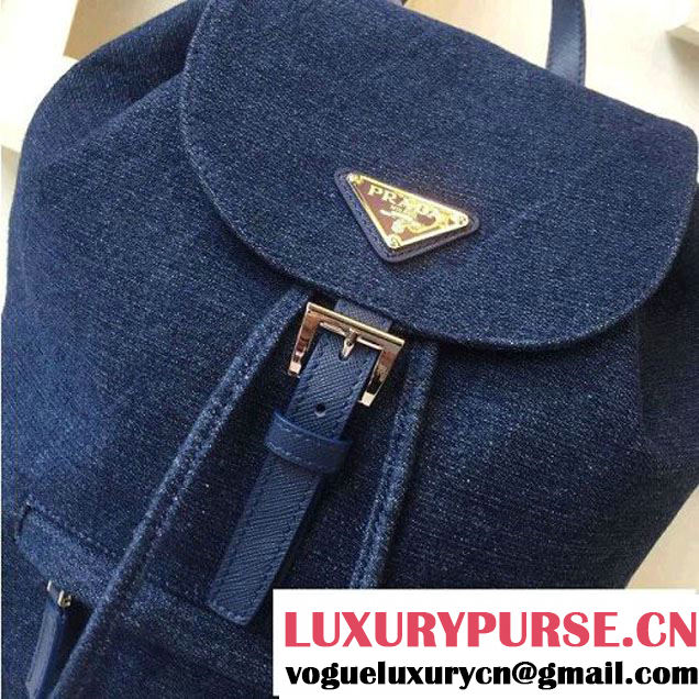 Prada Denim Blue Canvas Backpack 1BZ0032 (2A016-6051609 )