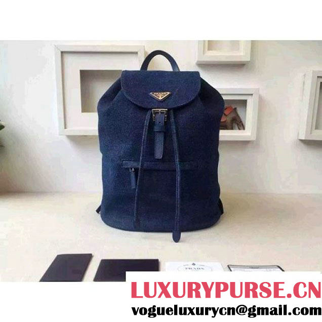 Prada Denim Blue Canvas Backpack 1BZ0032 (2A016-6051609 )