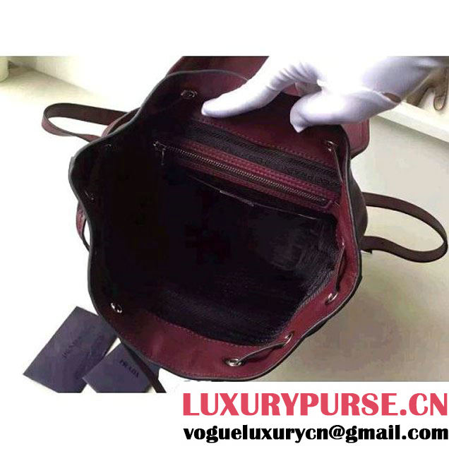 Prada B6677B Burgundy Leather Backpack With Top-Stitching  (2A016-6051613 )