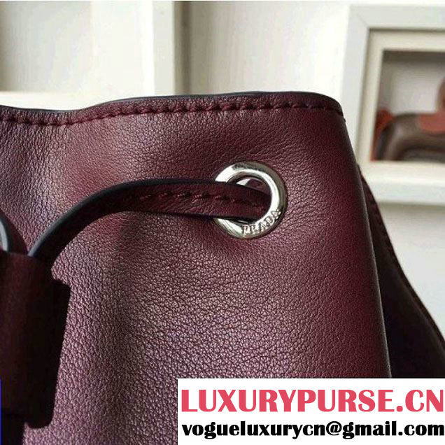 Prada B6677B Burgundy Leather Backpack With Top-Stitching  (2A016-6051613 )