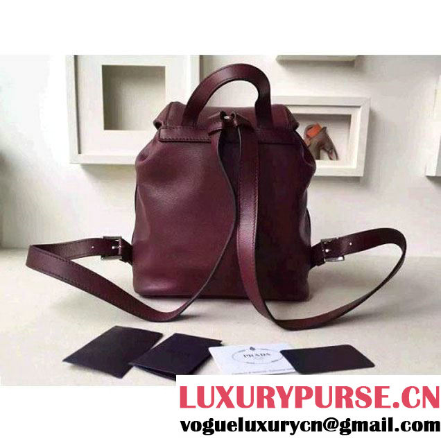 Prada B6677B Burgundy Leather Backpack With Top-Stitching  (2A016-6051613 )