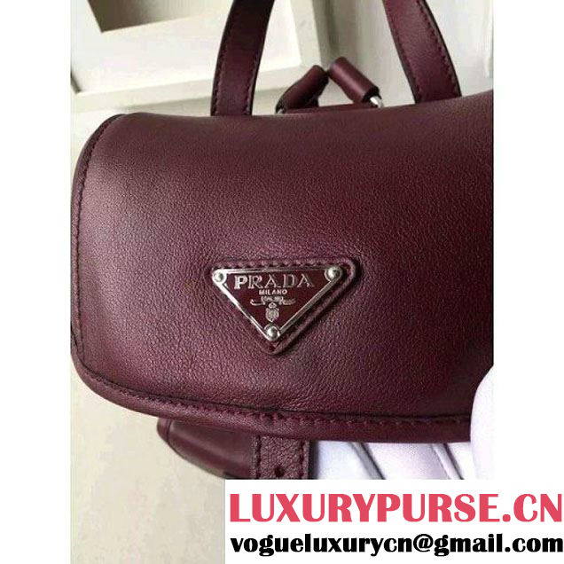 Prada B6677B Burgundy Leather Backpack With Top-Stitching  (2A016-6051613 )