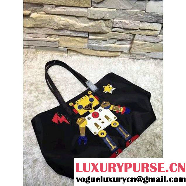 Prada 1BG052 Fabric Tote with Robot 2016 (2A137-6072312 )