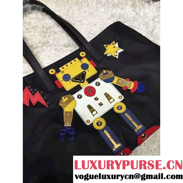 Prada 1BG052 Fabric Tote with Robot 2016 (2A137-6072312 )