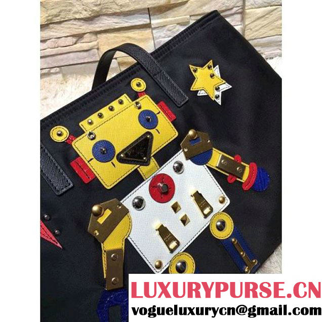 Prada 1BG052 Fabric Tote with Robot 2016 (2A137-6072312 )