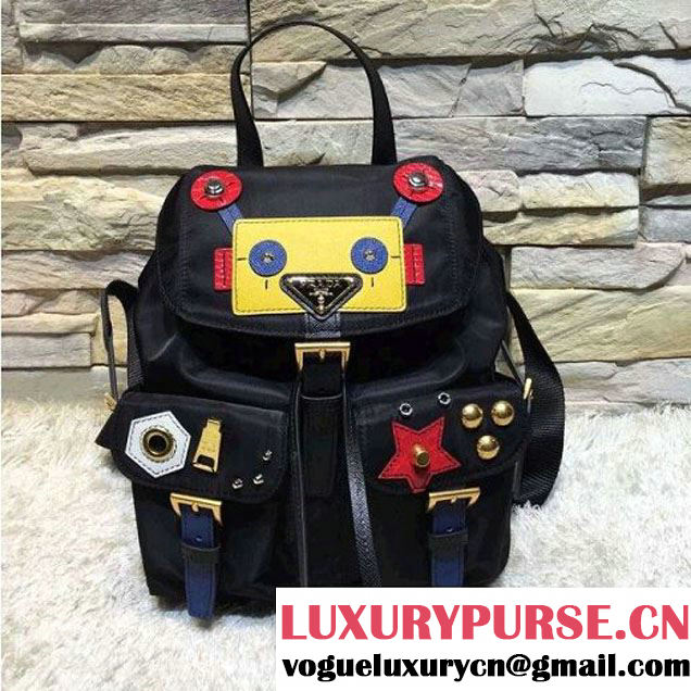 Prada 1BZ677 Fabric Backpack with Robot 2016 (2A016-6072313 )