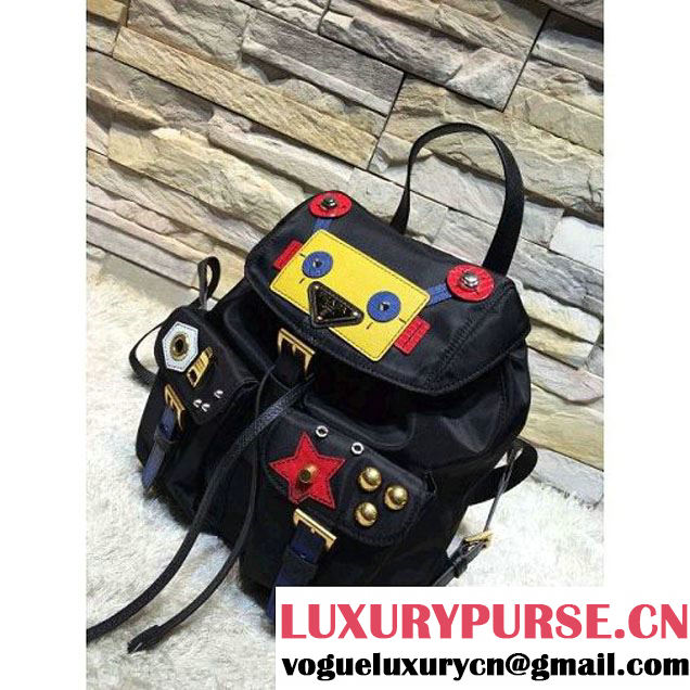 Prada 1BZ677 Fabric Backpack with Robot 2016 (2A016-6072313 )