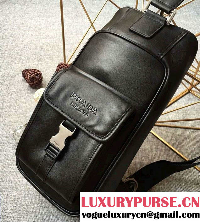 Prada Leather Sling Shoulder Chest Crossbody Bag 662 Black 2016