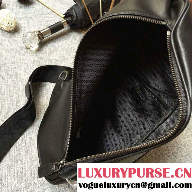 Prada Leather Sling Shoulder Chest Crossbody Bag 662 Black 2016