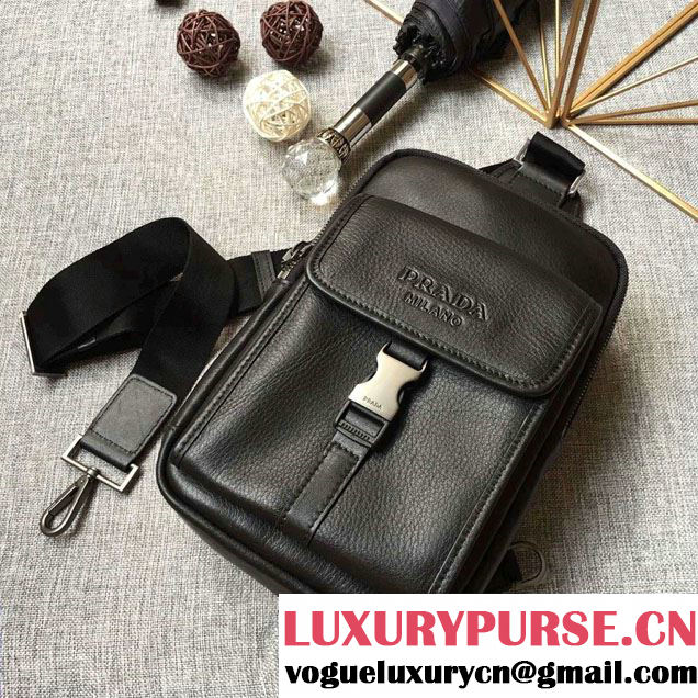 Prada Leather Sling Shoulder Chest Crossbody Bag 661 Black 2016