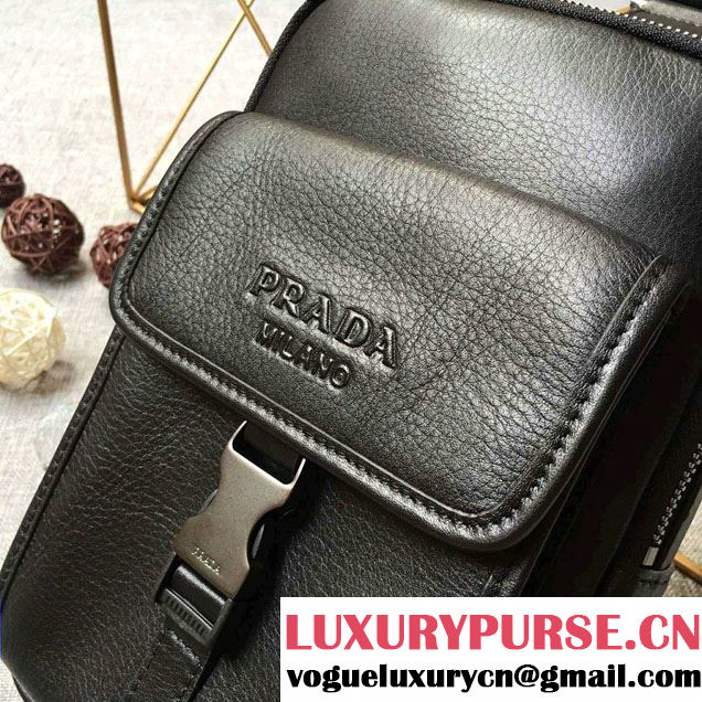 Prada Leather Sling Shoulder Chest Crossbody Bag 661 Black 2016