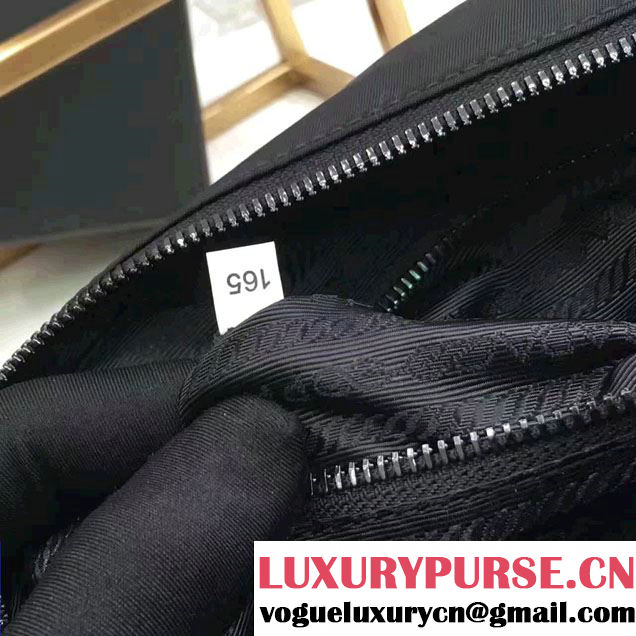Prada Saffiano Leather Nylon Pouch With Double Top-Stitching Travel Kit 2NE007 Black/Hot Pink 2017