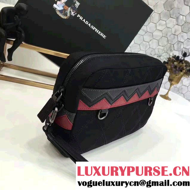 Prada Saffiano Leather Nylon Pouch With Double Top-Stitching Travel Kit 2NE007 Black/Hot Pink 2017