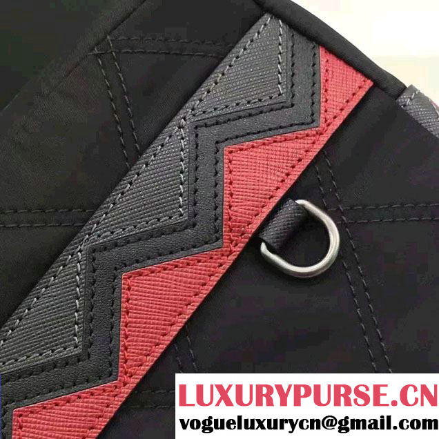 Prada Saffiano Leather Nylon Pouch With Double Top-Stitching Travel Kit 2NE007 Black/Hot Pink 2017