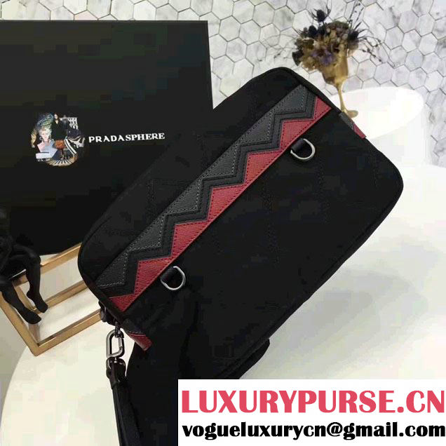 Prada Saffiano Leather Nylon Pouch With Double Top-Stitching Travel Kit 2NE007 Black/Hot Pink 2017