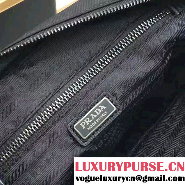 Prada Saffiano Leather Nylon Pouch With Double Top-Stitching Travel Kit 2NE007 Black/Hot Pink 2017