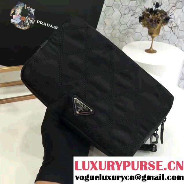 Prada Saffiano Leather Nylon Pouch With Double Top-Stitching Travel Kit 2NE007 Black 2017