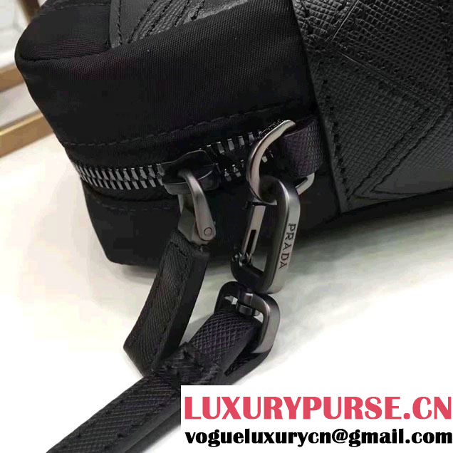 Prada Saffiano Leather Nylon Pouch With Double Top-Stitching Travel Kit 2NE007 Black 2017