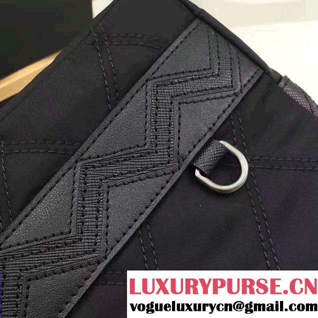 Prada Saffiano Leather Nylon Pouch With Double Top-Stitching Travel Kit 2NE007 Black 2017