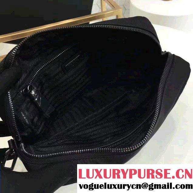 Prada Saffiano Leather Nylon Pouch With Double Top-Stitching Travel Kit 2NE007 Black 2017