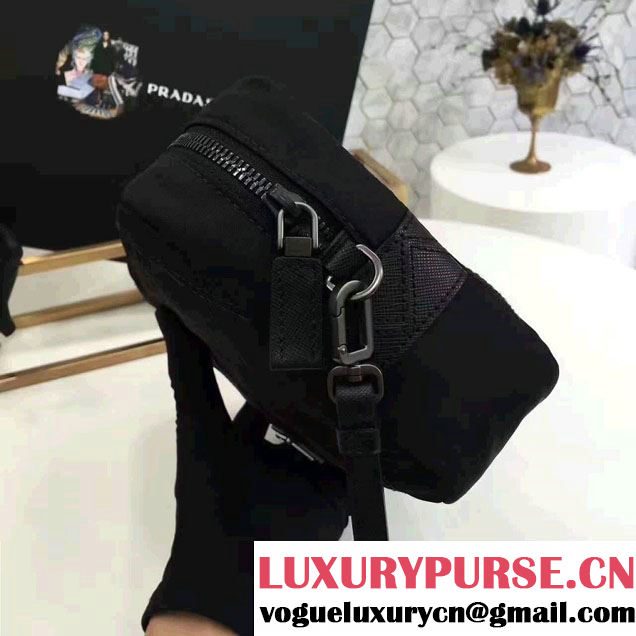 Prada Saffiano Leather Nylon Pouch With Double Top-Stitching Travel Kit 2NE007 Black 2017
