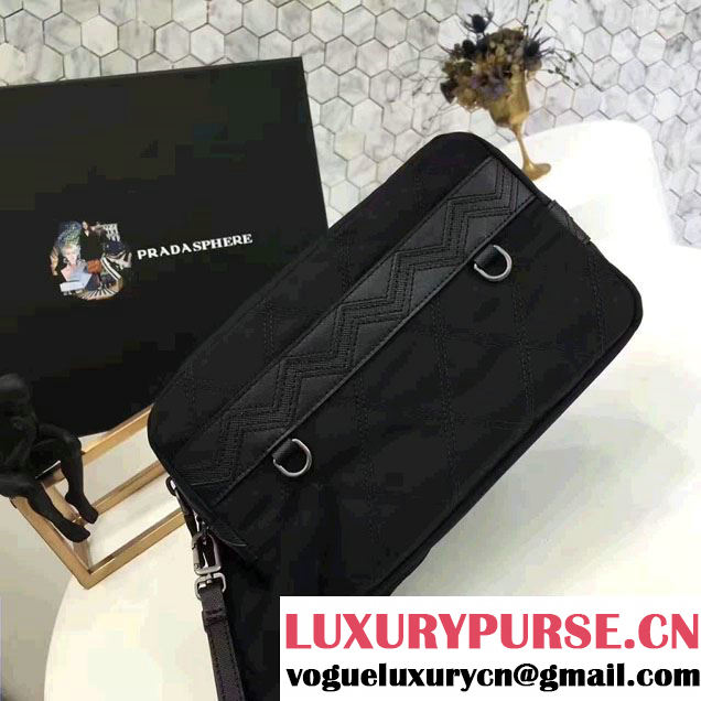 Prada Saffiano Leather Nylon Pouch With Double Top-Stitching Travel Kit 2NE007 Black 2017