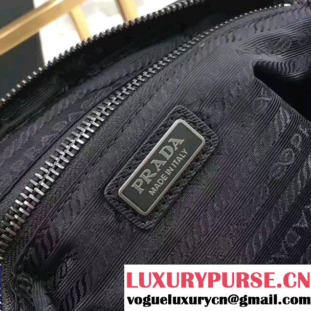 Prada Saffiano Leather Nylon Pouch With Double Top-Stitching Travel Kit 2NE007 Black/Dark Green 2017
