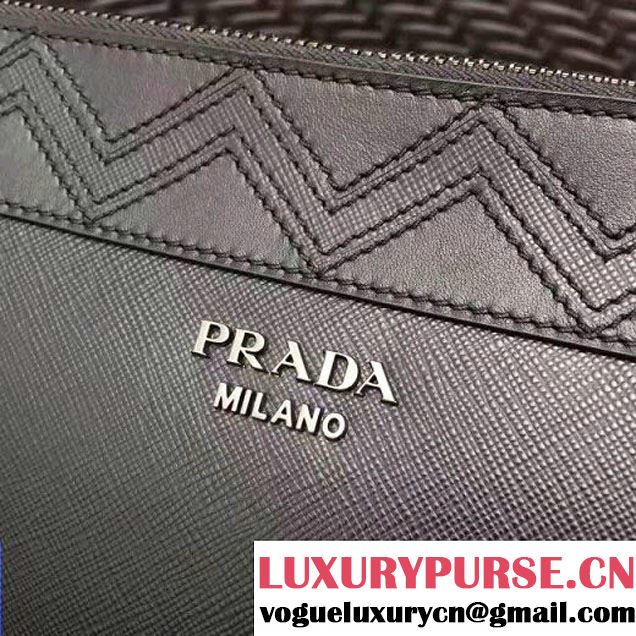 Prada Saffiano Leather Cosmetic Travel Kit Pouch 2NE009 Black 2017 (GYF-7060103 )