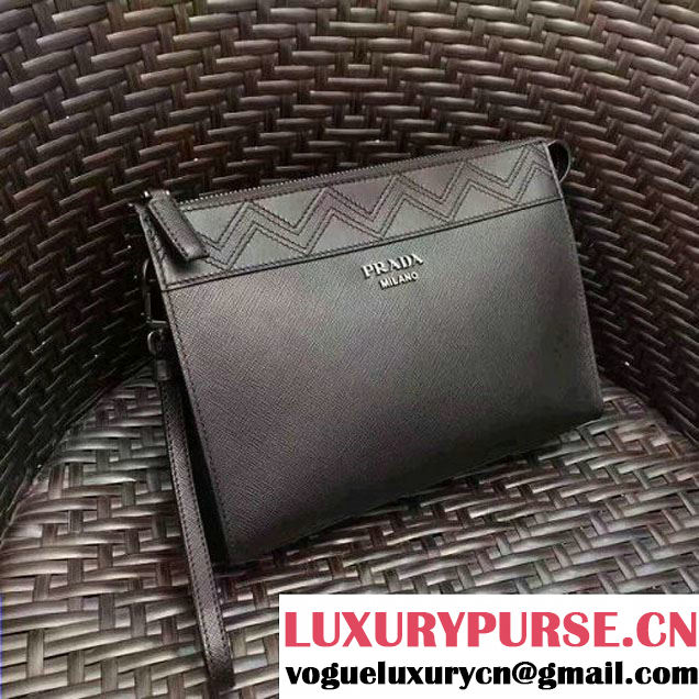 Prada Saffiano Leather Cosmetic Travel Kit Pouch 2NE009 Black 2017 (GYF-7060103 )