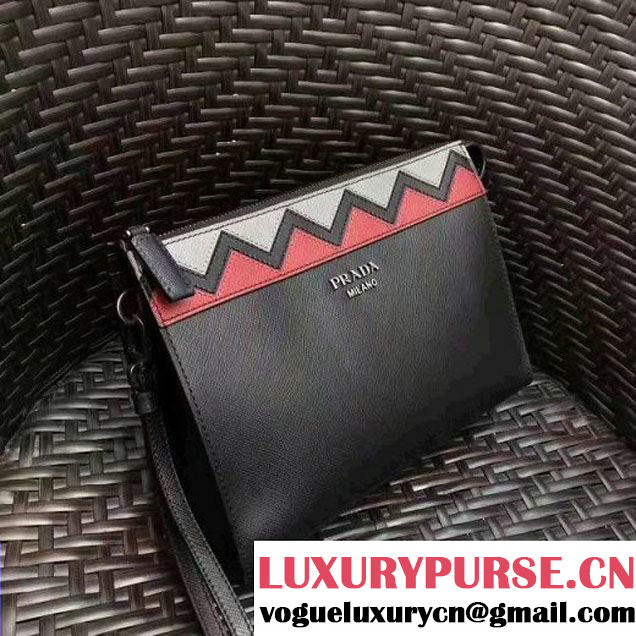 Prada Saffiano Leather Cosmetic Travel Kit Pouch 2NE009 Black/Red 2017 (GYF-7060102 )