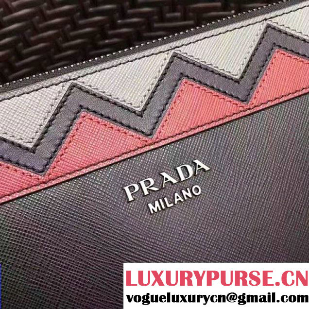 Prada Saffiano Leather Cosmetic Travel Kit Pouch 2NE009 Black/Red 2017 (GYF-7060102 )