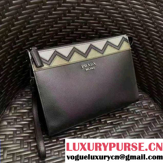 Prada Saffiano Leather Cosmetic Travel Kit Pouch 2NE009 Black/Yellow 2017 (GYF-7060101 )
