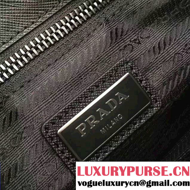 Prada Saffiano Leather Pouch With Intarsia Details Travel Kit 2NE009 Black/Hot Pink 2017