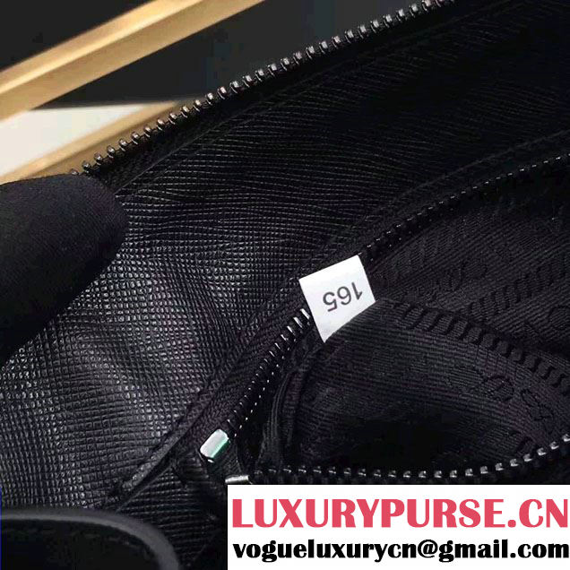Prada Saffiano Leather Pouch With Intarsia Details Travel Kit 2NE009 Black/Hot Pink 2017