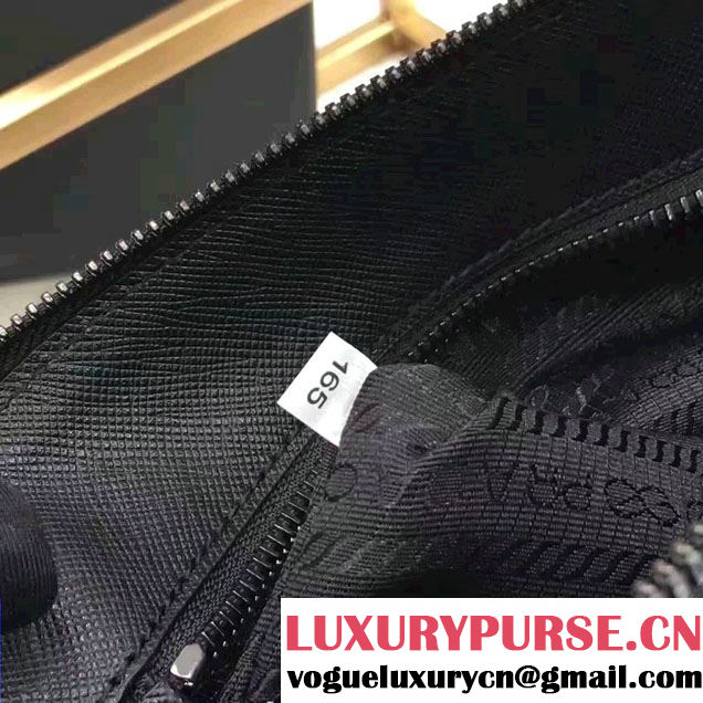 Prada Saffiano Leather Pouch With Intarsia Details Travel Kit 2NE009 Black 2017