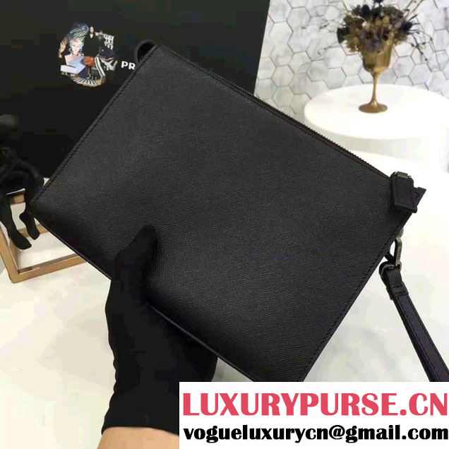 Prada Saffiano Leather Pouch With Intarsia Details Travel Kit 2NE009 Black 2017