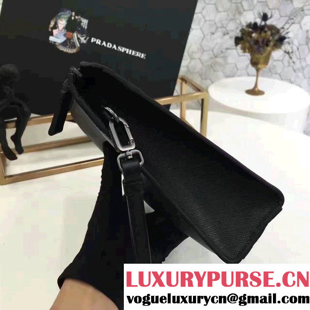 Prada Saffiano Leather Pouch With Intarsia Details Travel Kit 2NE009 Black 2017