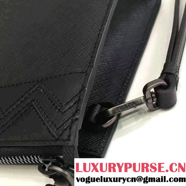 Prada Saffiano Leather Pouch With Intarsia Details Travel Kit 2NE009 Black 2017