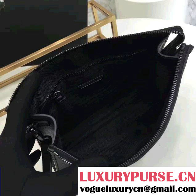 Prada Saffiano Leather Pouch With Intarsia Details Travel Kit 2NE009 Black/Dark Green 2017