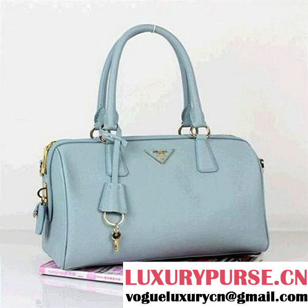 Fashion Prada Saffiano Lux Calf Leather Top Handle Bag BN0796 Light Blue  
