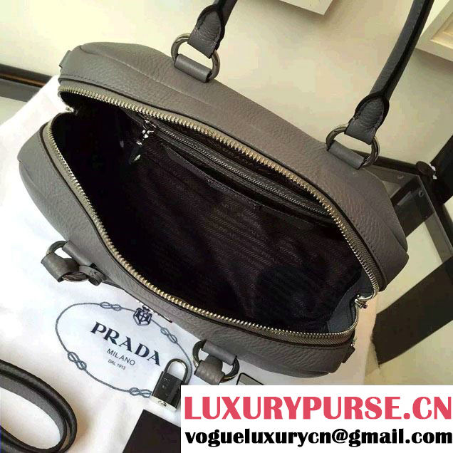 Prada Clemence Leather Boston Tote Bag 0915 Gray 2015