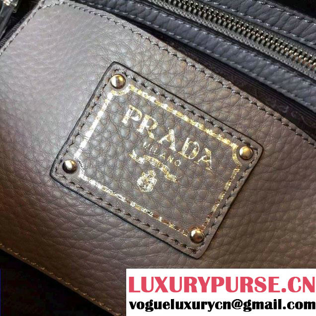 Prada Clemence Leather Boston Tote Bag 0915 Gray 2015