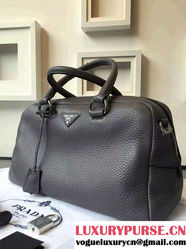 Prada Clemence Leather Boston Tote Bag 0915 Gray 2015