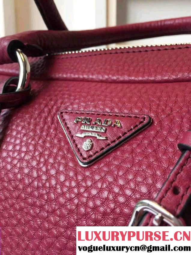Prada Clemence Leather Boston Tote Bag 0915 Burgundy 2015